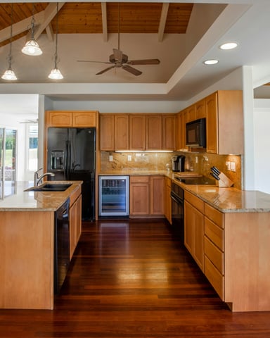 Spacious tropical kitchen interior
